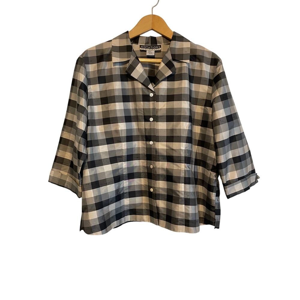 Notations Clothing Co silk 1/2 sleeve button up shirt collared lightweight L